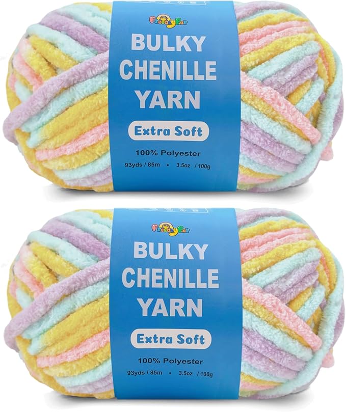 Soft Velvet Yarn Chenille Yarn for Crocheting and Knitting – Bulky (93 Yards/100g) - Polyester - Yarn for Blanket Amigurumi Weaving Crafts (Sunshine Mix, 2 Pack)