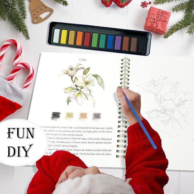 Beginner Watercolor Workbook with 12 Colors - Watercolor Paint Book & Art Gift for Beginners and Adults (Hydrangea)