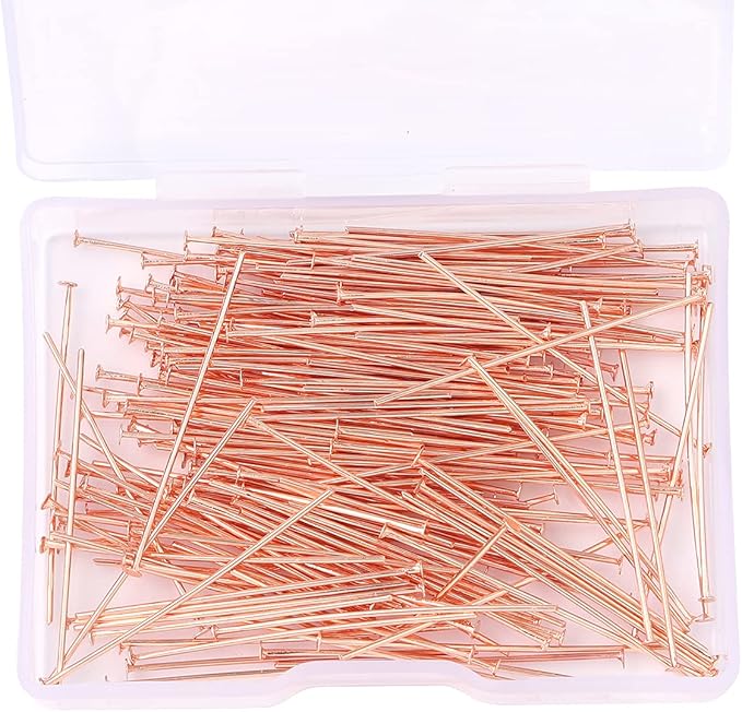 Rose Gold Plated Flat Head Pins Non Tarnish 35mm 200pcs for Jewelry Making Findings