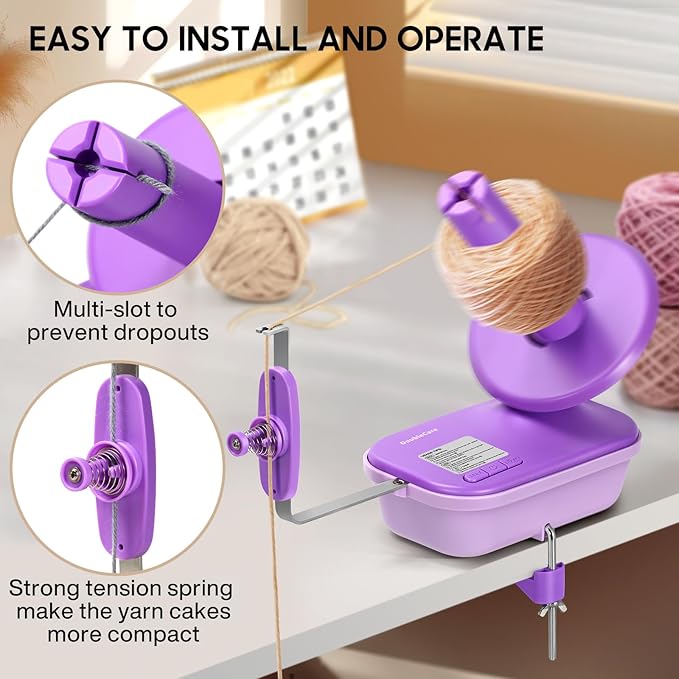 Electric Yarn Winder, 2025 Upgrade High-Speed Automatic Yarn Ball Winder with 3 Adjustable Gears, 4-10oz Large Capacity Yarn Spinner for Knitting & Crocheting, Purple Gift for Craft Lovers