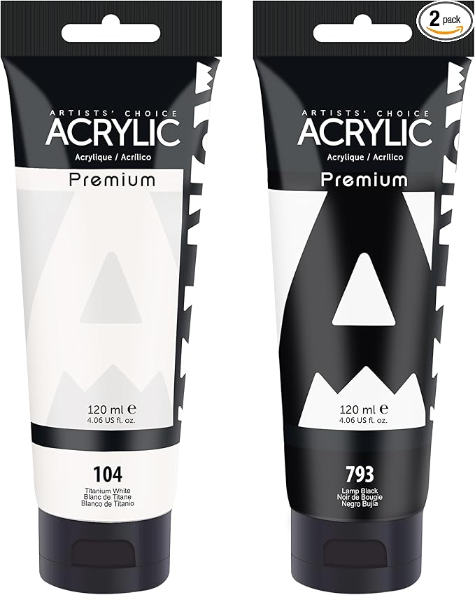 AUREUO White and Black Acrylic Paint - 4 Fl Oz / 120ml - 2 Tubes Set, Art Craft Paints for Canvas, Rocks, Wood, Ceramic, Fabric