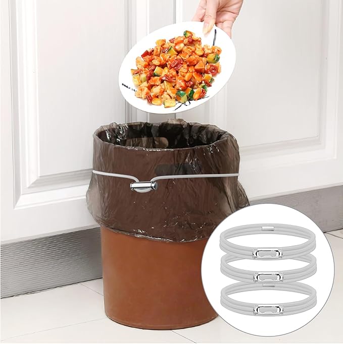 Gallon Trash Can Rubber Bands (Set of 6), Elastic Garbage Bin Straps, Secure Liners for Kitchen, Bathroom, Outdoor & Multi-Purpose Use – Durable (Gray-Extra Large (40-96Gallon))