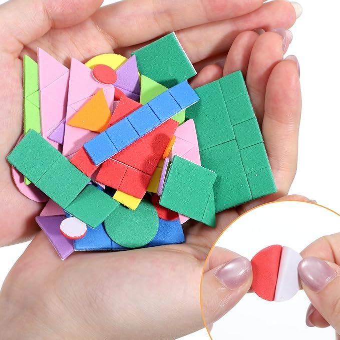 cobee 750 Pieces Foam Shape Stickers, Self Adhesive Mini Foam Stickers Colorful Sticker, Geometry Shapes Craft Sticker Circle, Square for DIY Art Greeting Cards Home Decoration