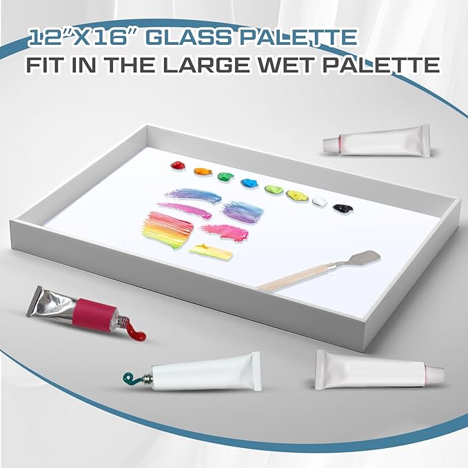 Nuanchu 1 Pcs 12 x 16 Inches White Tempered Glass Palette for Oil Painting Keeps Wet Paint Fresh Scratch Resistant Easy Clean up for Palette Artist Supplies DIY Color Mixing