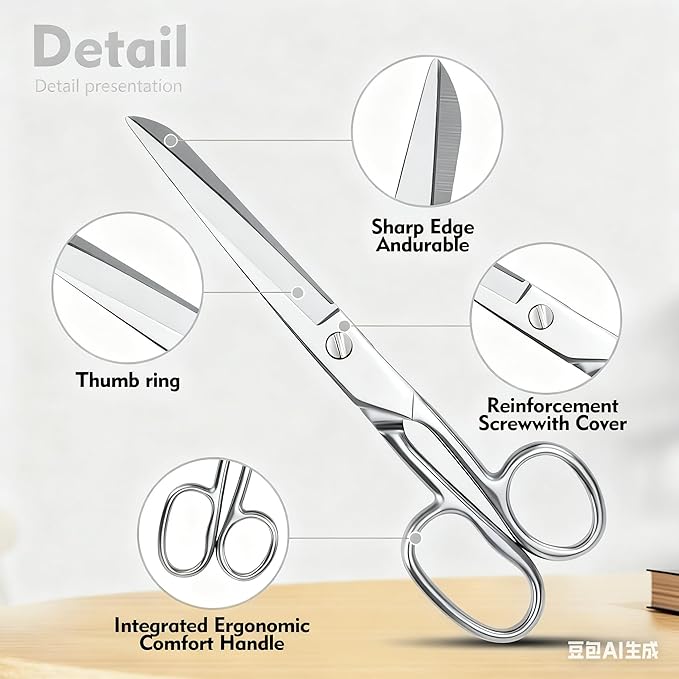 Silver Scissors for Office Multipurpose Stylish: 7 inch - Comfort Grip - Stainless Steel - Scissors with Home - School - for Cutting Paper - Open Envelopes - Cut Tape (Scissors for Office)