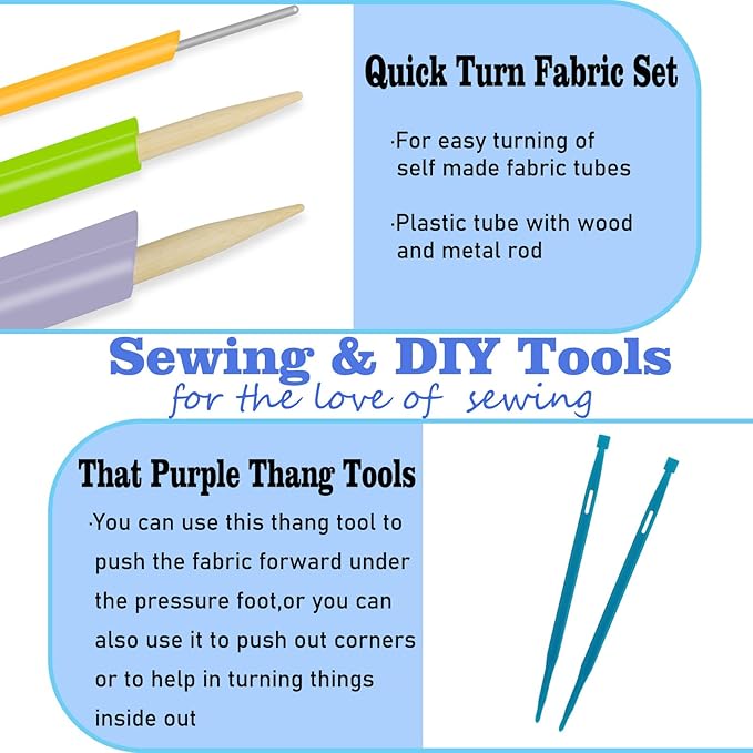 YEQIN 8pcs Quick Turn Fabric & That Purple Thang Sewing Tools Set - Assorted Sizes Tube Turners & That Purple Thang Tools for Sewing Craft DIY Projects Tools
