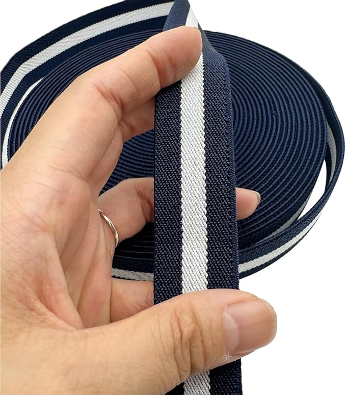 Dortrue 1 Inch 10 Yard Stripe Sewing Elastic Band Heavy Stretch High Elasticity Elastic Spool for Sewing Pants Waistband, Straps, Craft DIY Projects (Stripe)