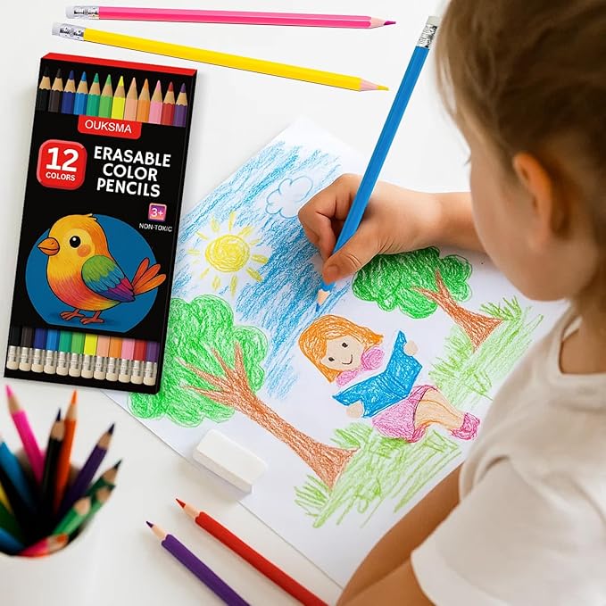 Pre-sharpened Colored Pencils with Erasers, Erasable Color Pencils, Drawing Pencil, Art Pencil for School Supplies, Drawing Supplies (12 Colors -30 Boxes)