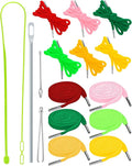 FIVEIZERO 16pcs Drawstring Cord Kit-12pcs Hoodie Strings (Flat & Round,6 Eye-catching Colors) with Drawstring Threader Tools,Bodkin,Rope Threader–Draw String Replacement for Pants,Shorts,Shoes