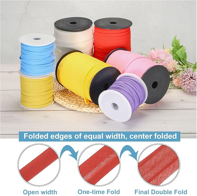 MECCANIXITY 1 Inch Double Fold Bias Tape Polyester Continuous Bulk Bias Tape for Sewing,Seaming Quilting Hemming Binding Crafts (Wine Red 55 Yards)