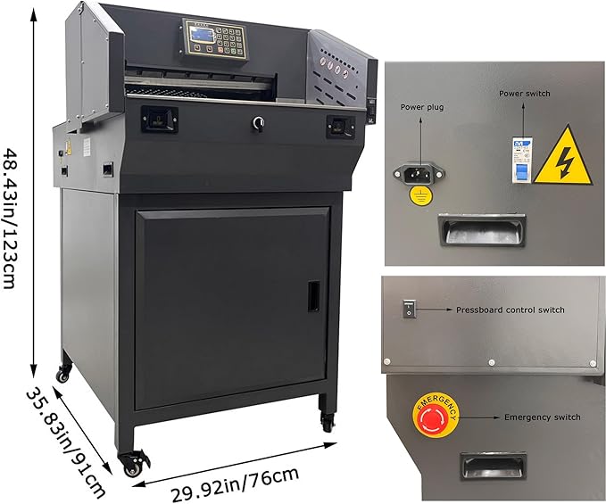Electric Paper Cutter 110V Programmable Guillotine Cutter with LCD Display Double Safety Buttons Maximum Cutting Length 490mm Three Cutting Modes for Cutting Books Pictures Documents Files