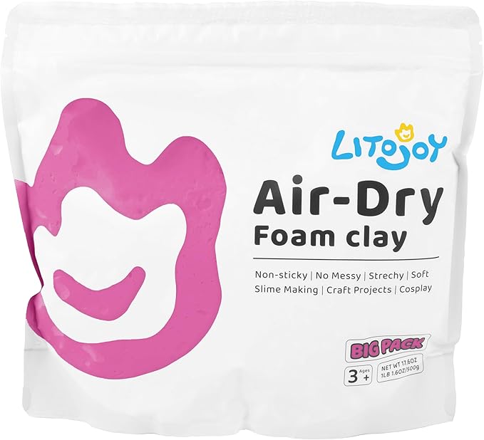 Pink Air Dry Foam Clay - Modeling, Soft, Light Weight for School Supply, Art Projects, Deco Flower Mirror, Cosplay Props, Fake Bake, Slime Supplies- 1.1 Lbs / 500 Grams (Pink)