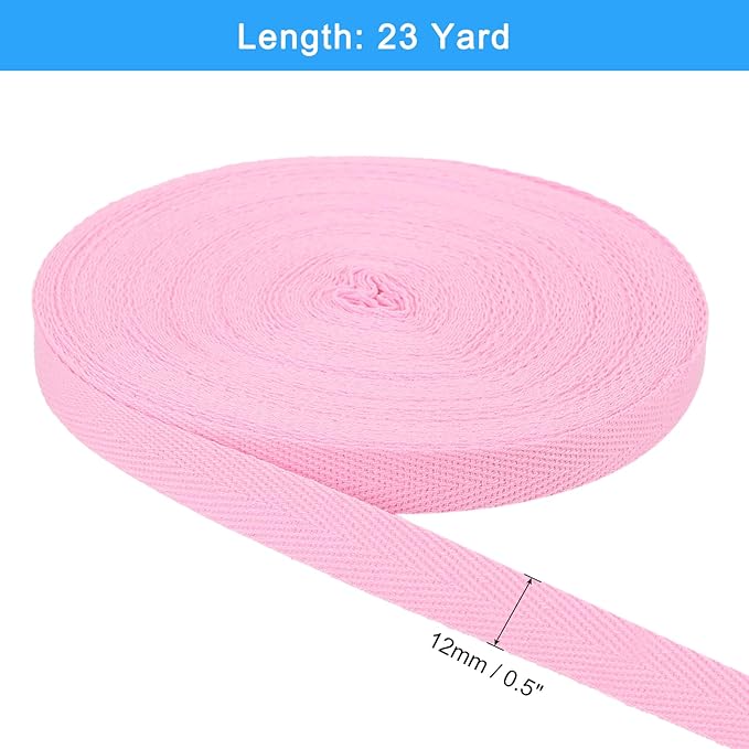 uxcell 23 Yards Cotton Twill Tape, 1/2-inch Herringbone Webbing Ribbon Bias Binding Tapes for Clothes Sewing, DIY Crafting (Pink)