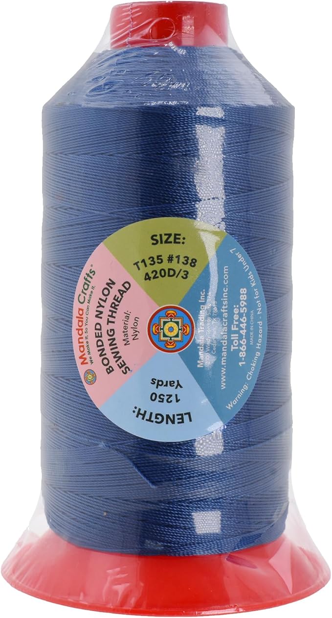 Mandala Crafts Size 138 420D T135 Bonded Nylon Thread - Denim 1250 YDs Tex 135 Heavy Duty Sewing Threads for Leather, Jeans, Weaving, Outdoor Marine Upholstery