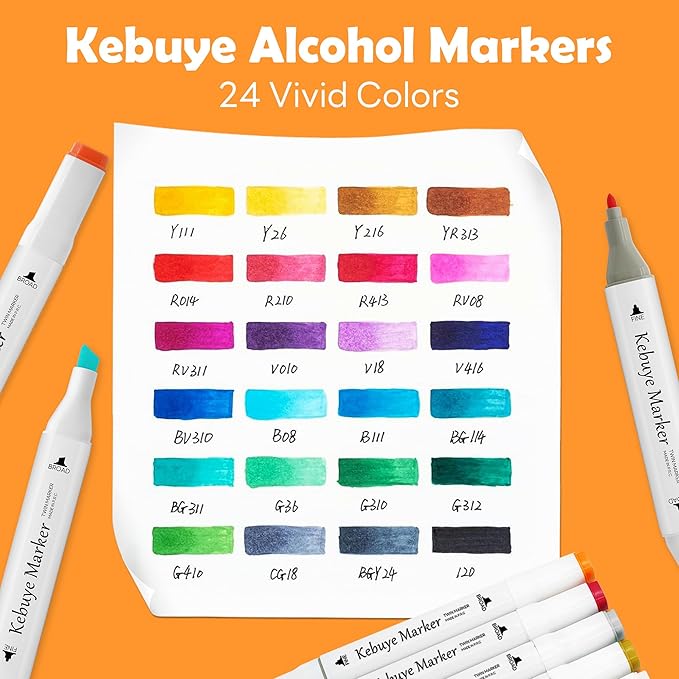 Alcohol Based Art Markers Set 24 Color - Professional Double Sided Marcadores for Artist, Best Blendable Coloring Marker Pens for Adult - Coloring Books No Bleeding Illustration Drawing for Kids Gifts