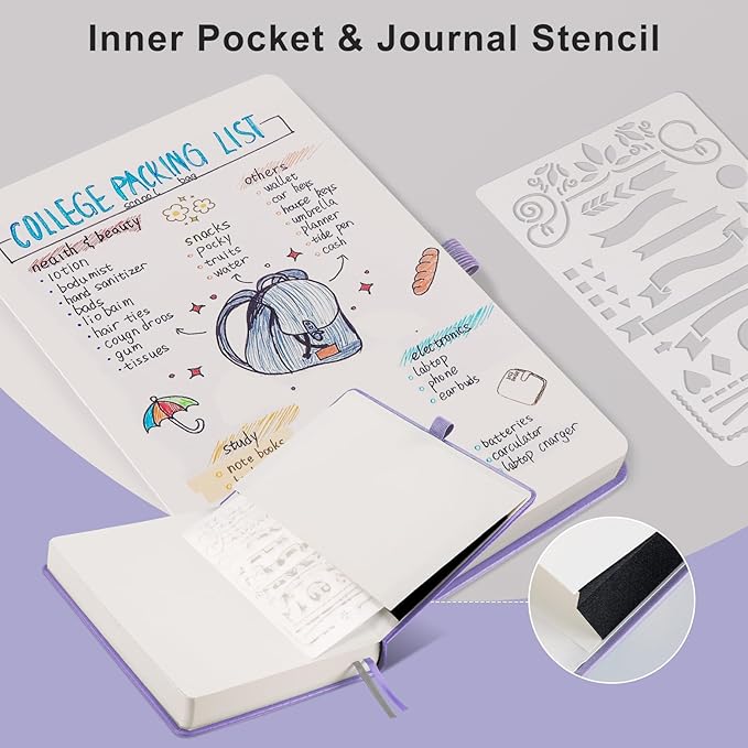 EMSHOI Blank Notebook Journal - 320 Pages, 100gsm Thick Paper, A5 Hardcover Leather, Art Sketchbook for Drawing, Unlined, Plain Sketch Book for Women Men Work Writing, 5.75 x 8.38, Light Purple
