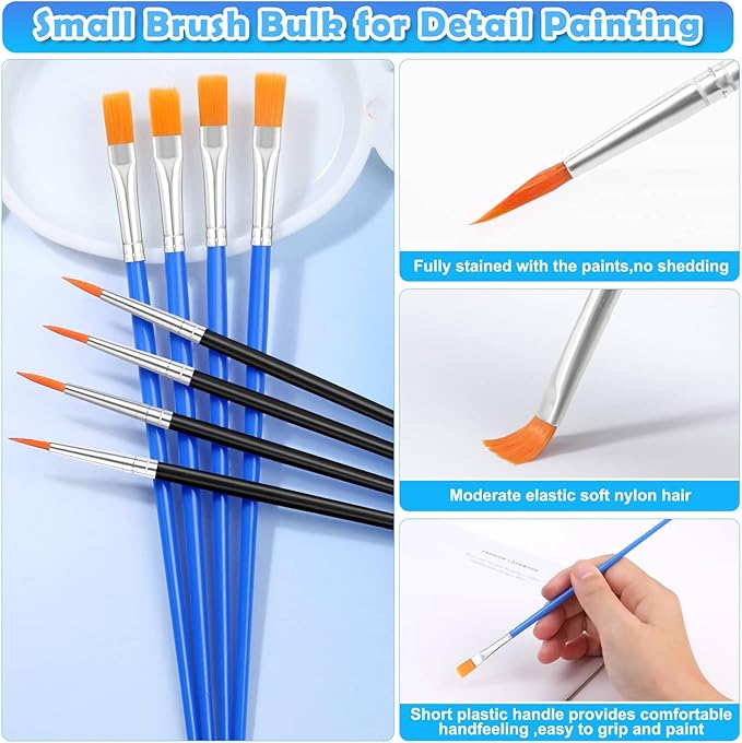 70Pcs Paint Brushes Small, Flat and Round Tip Paint Brushes for Kids Classroom Craft Nylon Hair Paint Brush for Acrylic Water Color Canvas Face Painting
