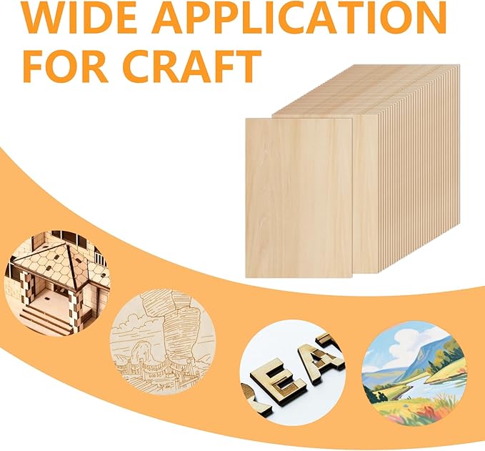 36 PCS Basswood Plywood Unfinished Wood Craft of 8 X 12 X 1/16 Inch, Suitable for DIY Decorations, Model Carving, Wood Carving, Architectural Models and Painting