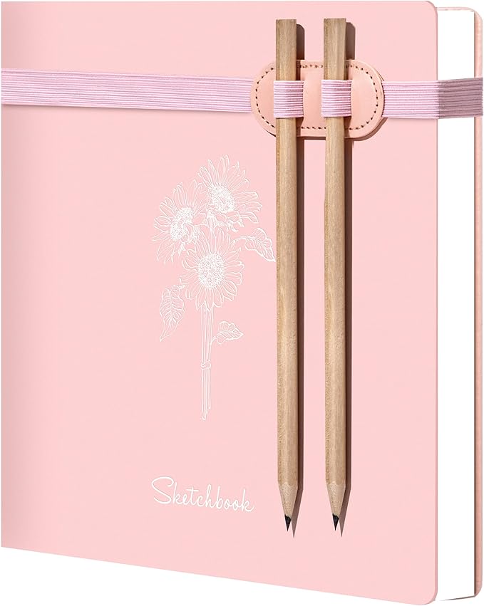 Yoment Hardcover Sketch Book, Sketchbook for Drawing with 2 Pencils, 150GSM Thick Paper, Square Art Sketch Book Drawing Paper Book 160 Pages Sketch Pad Journal for Women Adults,Gift Boxed, Pink
