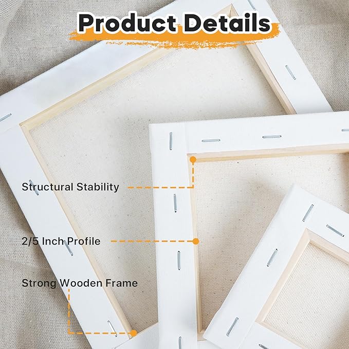 CONDA Mini Stretched Canvas for Painting, 3x3 Inch 24 Packs of Small Canvases for Kids and Art Supplies, 100% Cotton Primed Canvas, 2/5 Inch Profile Value Bulk Pack for Acrylics, Oils Painting