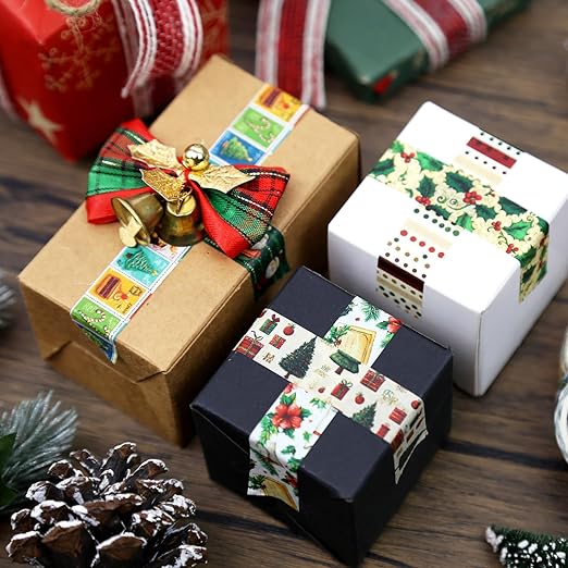 12 Rolls Christmas Washi Tape Set, Vintage Cartoon Xmas Decorative Tape Santa Holiday Retro Masking Tape for Journaling Supplies, Junk Journal, Scrapbooking, DIY Arts & Crafts, Gift Wrapping