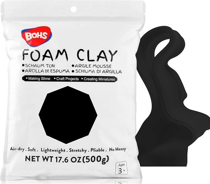 BOHS Black Modeling Foam Clay - 1.1 Lbs, Squishy,Soft, Air Dry -for Flower Mirror,Cosplay,Fake Bake, Slime Supplies-500g