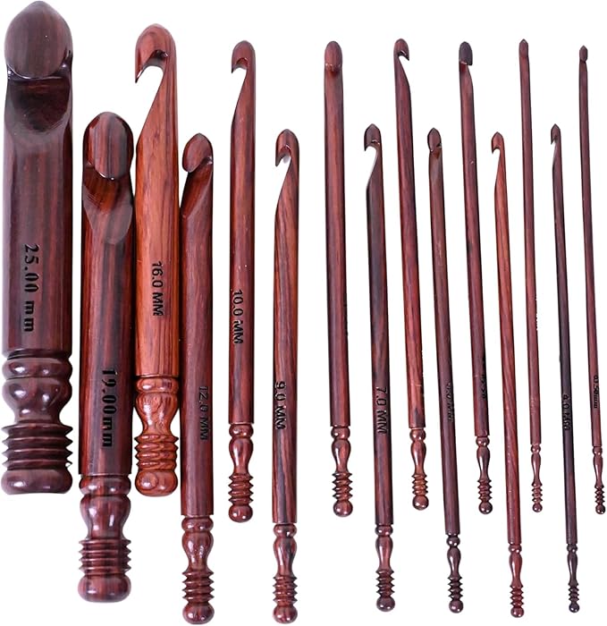 ArtsyCraftIn™ - Rosewood Jumbo Wooden Crochet Hooks Handmade 15 Sizes (Set 3.5 mm to 25 mm), Ergonomic Hooks for Arthritic Hands Yarn Craft,Knitting & Crocheting Needles | Only Crochets Hooks
