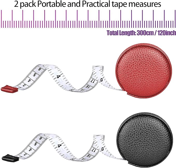 3m/120 Tape Measure Body Measuring Tape for Body Cloth Tape Measure for Sewing Fabric Tailors Medical Measurements Tape Dual Sided Cloth Tailor Craft Ruler Retractable (Black+Red)