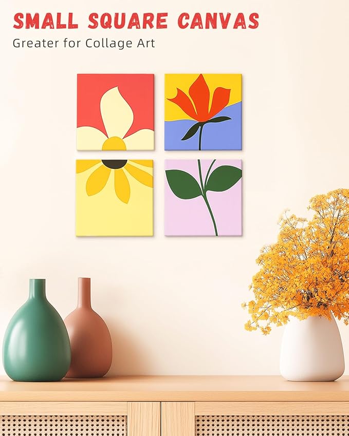Simetufy 48 Pack 4x4 Inch Mini Canvas Boards 100% Cotton Primed Painting Panels, Acid-Free for Oil, Watercolor & Acrylic Painting for Art Projects