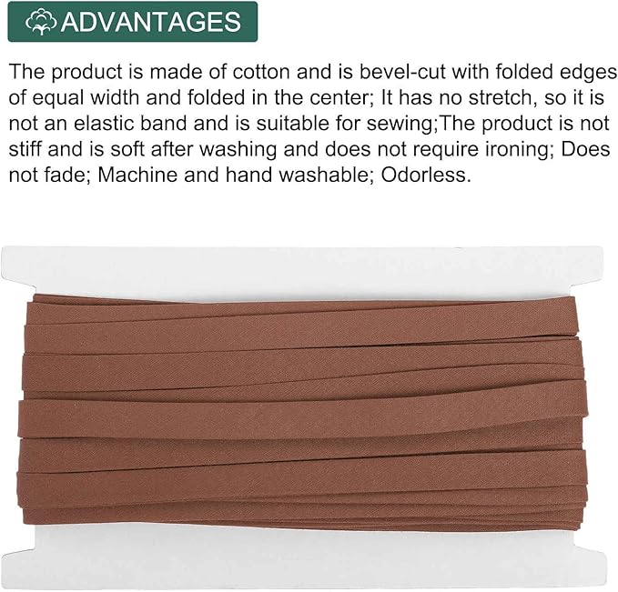 MECCANIXITY 2/5 Inch Double Fold Bias Tape Continuous Bulk Bias Tape for Sewing, Seaming Quilting Hemming Binding Crafts (Coffee 12 Yards)