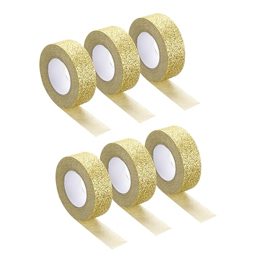 MECCANIXITY 6 Pcs 0.6 Inch x 5.5 Yards Glitter Washi Tape Gold Crafting Tape Glitter Masking Tape Decorative Tape Self Adhesive Stick for Festival Decoration Scrapbooking,Planner,DIY