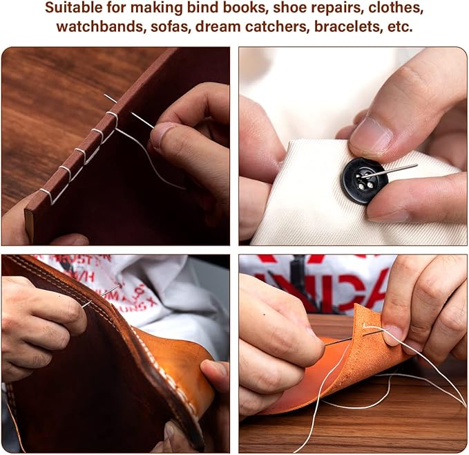 WUTA 31Pcs Leather Repair Kit Leather Sewing Working Tools Sail Repair Kit with Large-Eye Stitching Needles Waxed Thread Set for DIY Leather Craft (Set A)