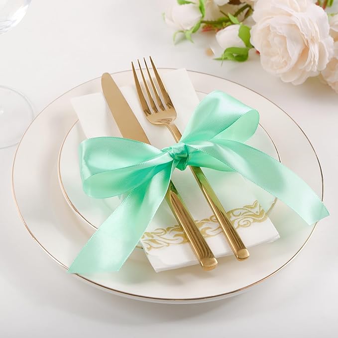 1-1/2 Inch Wide Mint Green Satin Ribbon, 50 Yards Solid Polyester Fabric Ribbon for Roses Making, Gift Wrapping, Valentine's Day, Wedding Decorations, Crafts, Bows, Flower Bouquets