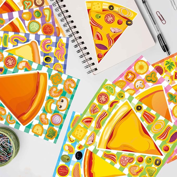 24 Sheets Make A Pizza Stickers for Kids, Make Your Own Stickers, Pizza Parties Cute Party Favors Decorations, DIY Arts Birthday Games Family Night