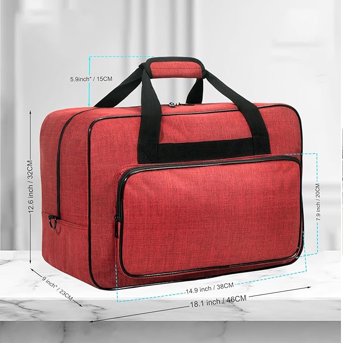Sewing Machine Carrying Case, Sewing Machine Carrying Case Tote Bag, Universal Tote Storage Bag with Pockets and Handles, Suitable for Most Standard Singer (RED)