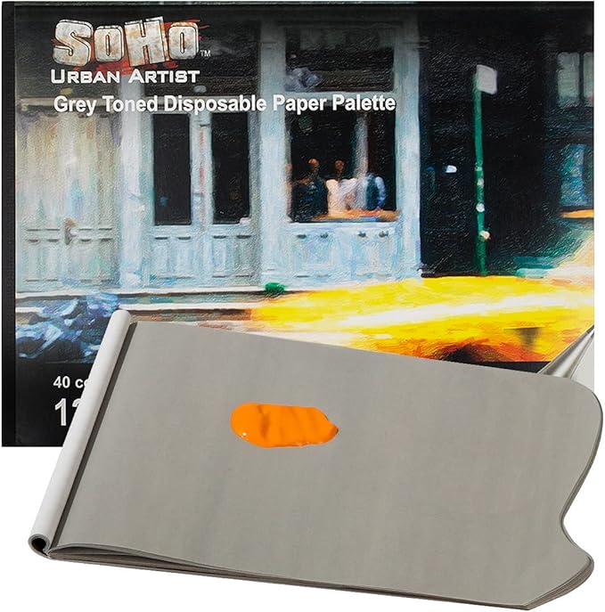 SoHo Urban Artist Disposable Paper Palettes - Grey-Toned 40-Sheet Paper Palette for Plein Air, Painting, Traveling, & More! - [Rectangle - 9x12]