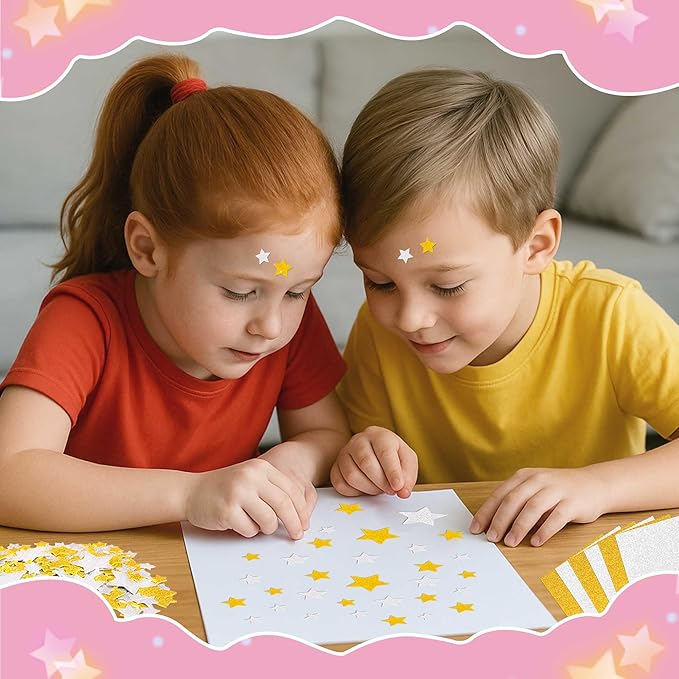 1376Pcs Foam Star Stickers,Glitter Foam Stickers Small Large Star Shape Sticker Self Adhesive,8Sheets Colorful Sticker for Kids Reward Arts Crafts Supplies Scrapbook Christmas Decor(8,Gold and Silver)