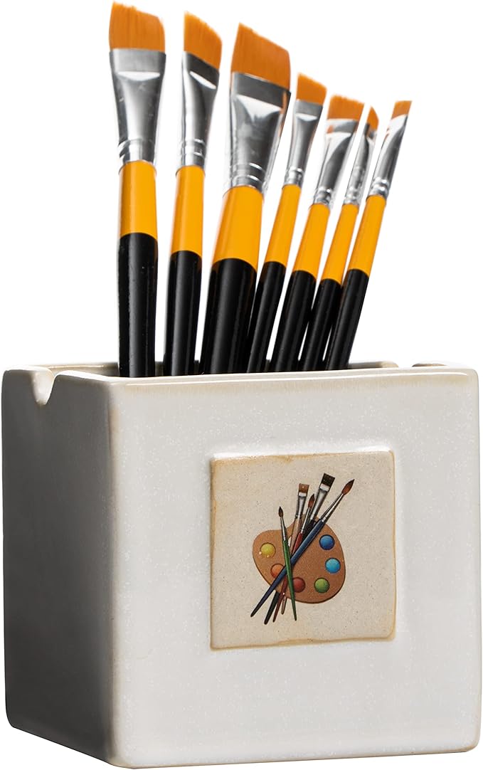 GUTE Painters Artist Paint Brush Holder & Cleaner - 3.5" H 3" W Gift Mixing Cup, Elegant Painting Cup Supplies for Children & Adults, Arts & Crafts Supplies for Home (White)