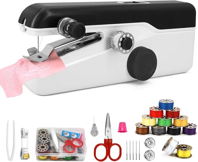 Handheld Sewing Machine, Mini Portable Sewing Machine for Beginners, Electric Fast Stitching, DIY Fabric Clothes Repair Kit, Home Travel Mending Machine with Accessories