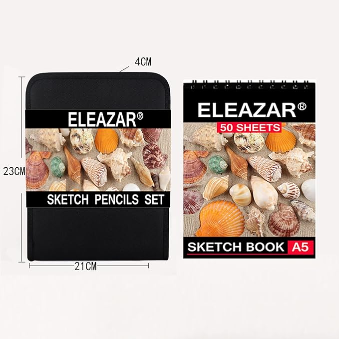 ELEAZAR SKETCHING PENCIL SET: colorful water-soluble pencils, sketching pencils, sketchbook, portable zippered drawing tool set The perfect drawing set for kids, teens and adults (42-Piece)