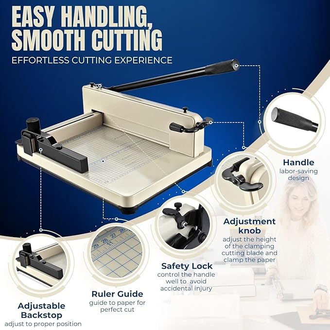 Flexzion Guillotine Paper Cutter 12" A4 Professional Industrial Heavy Duty Scrapbooking Metal Base Trimmer Machine 400 Sheet Capacity for Office Commercial Photocopy Printing Shop