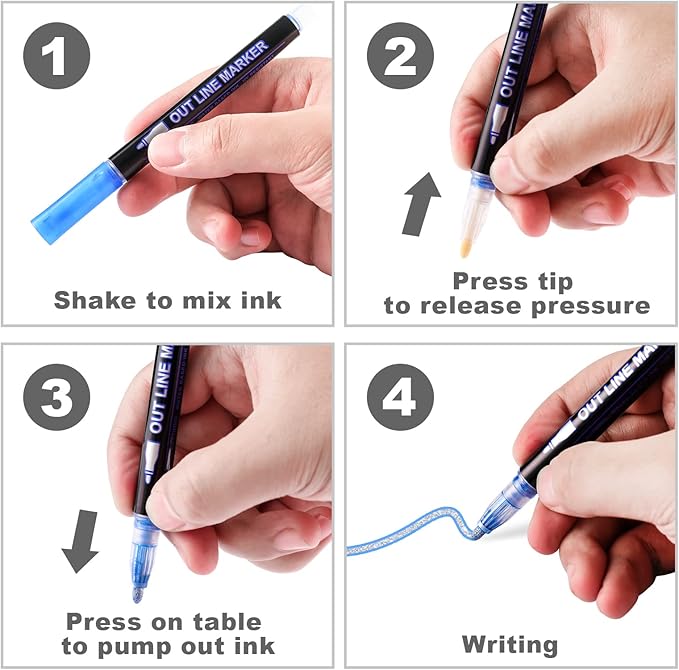 RIANCY Outline Metallic Markers Super Squiggles Markers 24 Colors Self Double Line Pen Outline Shimmer Pens for Art Drawing Christmas Greeting Cards Scrapbook Crafts Ceramic Glass Christmas Decor