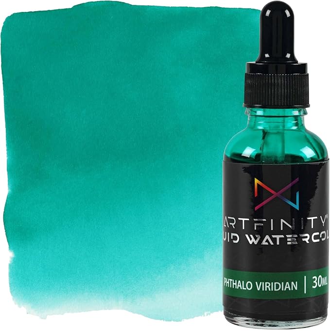 Liquid Watercolor Paint 30 ml Bottle, Phthalo Viridian - Vibrant Dye-Based Liquid Watercolor w/Glass Pipette, Fast-Drying, Fine Art Paint for Calligraphy, Airbrushing & Traditional Art