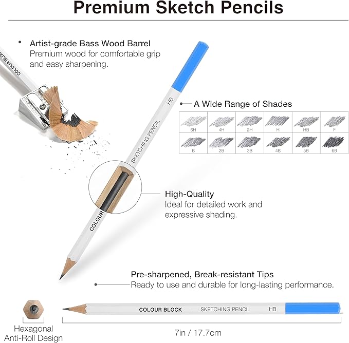 COLOUR BLOCK Drawing Pencils & Kits-Art Supplies for Kids, Teens, Adults-Colored Pencils, Charcoal, Pastels, Sketch Books for Artists, Anime Drawing, Architecture