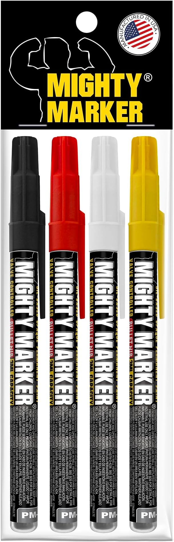 PM-92 Extra Fine Paint Marker, 4 Bonus Tips, 1.0 mm Tip, Xylene Based, Waterproof, Permanent, Valve Action, Manufactured in USA, Assorted 4 Pack