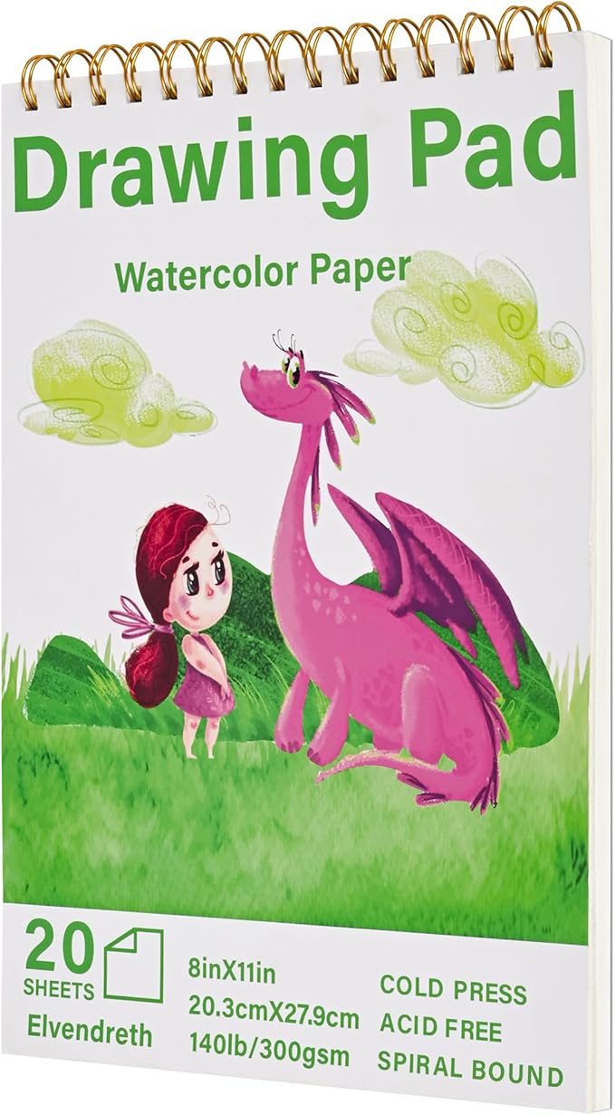 8" x 11" -Drawing Paper Pad,Spiral Bound, 20 Sheets 140lb/300gsm Watercolor Paper Pad, Watercolor Sketchbooks for Artist Supplies, Painting, Drawing and Art Journals