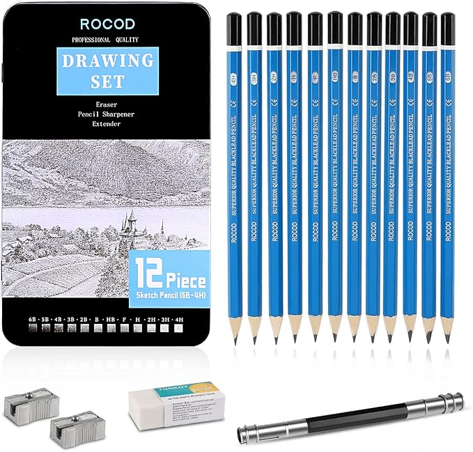 Profession Sketch Pencils 6B to 4H for Kids and Adults Drawing, Art Graphite Pencil for Artists Beginner Sketching