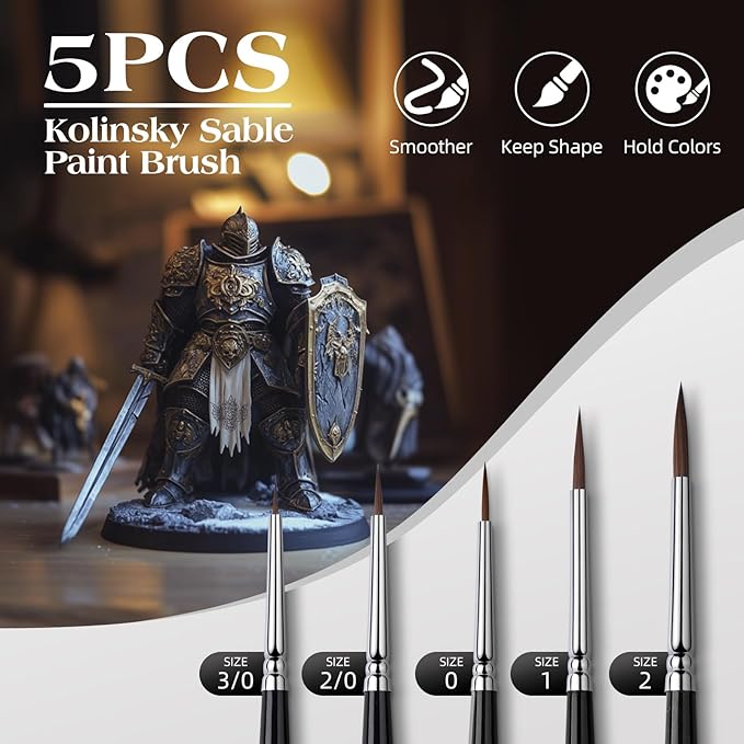 Kolinsky Sable Miniature Paint Brushes - Golden Maple 7pcs Detail Paint Brushes Drybrushes for Acrylic Watercolor, Small Fine Detail Paint Brush Set for Mini Paints (Black)