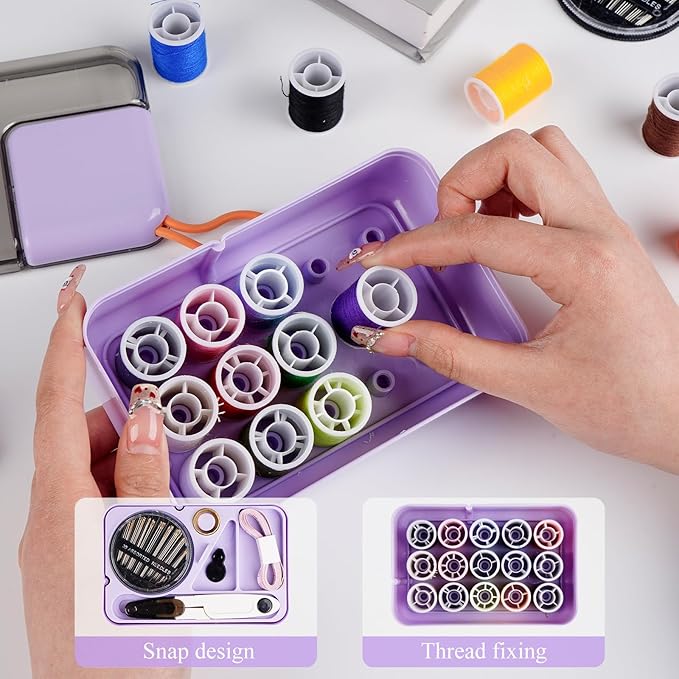 Mini Sewing Kits for Adults & Kids, Small Sewing Accessories and Supplies for Beginners with Needles, Threads, Scissors, Measure Tape, Suitable for Travel, Home, School and DIY Gift (Purple)