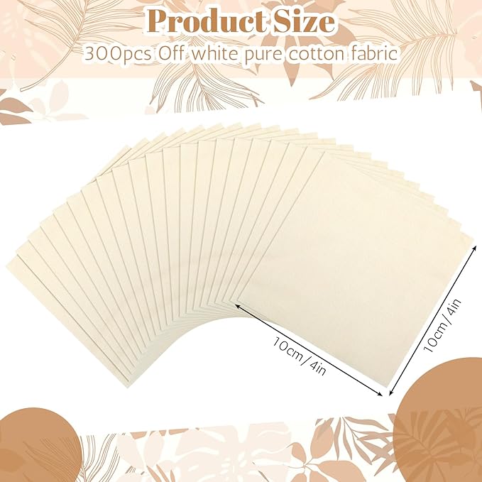 Mixweer 300 Pcs 4 x 4 Inches Cotton Fabric Squares Precut Quilting Fabric Bundles Solid Colors Quilt Material for DIY Craft Sewing Embroidery(Beige)